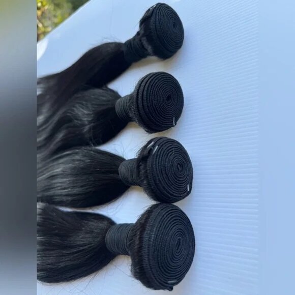 Human hair Blend Bundles Lot in Black Straight Hair 16 in +18 In | 4 Pcs Lot! - Picture 6 of 7